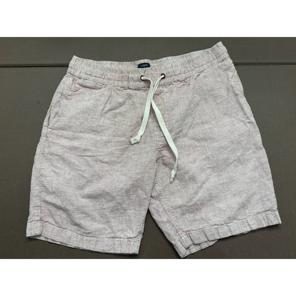 J.Crew Stadium Shorts Mens Large Linen Cotton Striped Drawstring Casual Pull On